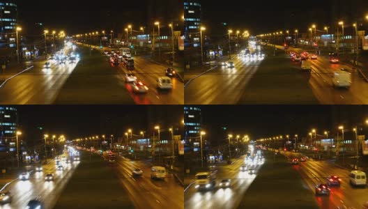 城市的夜间交通。间隔拍摄。公路夜景与市区交通夜景，时光流逝。高清在线视频素材下载