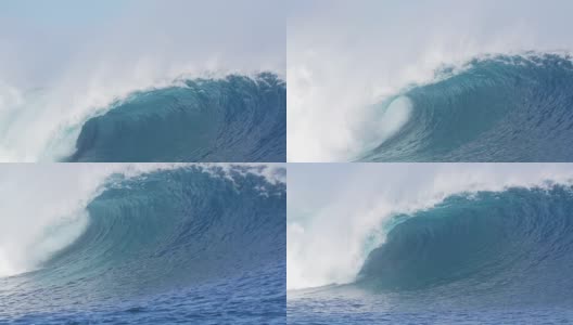 巨大的蓝色海浪撞击在慢动作高清在线视频素材下载