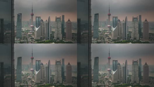 中国上海城市景观市中心著名建筑屋顶全景4k时间推移高清在线视频素材下载