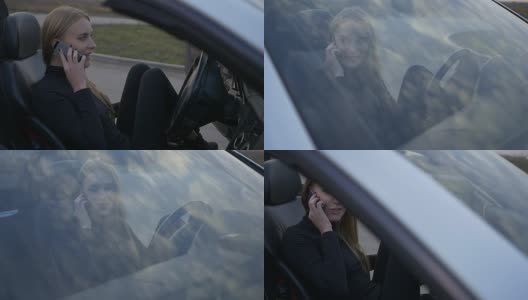 在车里打电话的漂亮女孩高清在线视频素材下载