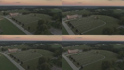 慢速前进空中拍摄的日落宾夕法尼亚教堂高清在线视频素材下载