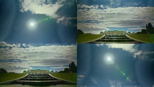 维也纳观景台城堡喷泉宽盘高清在线视频素材下载