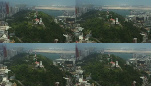澳门市景白天时间市区著名公园灯塔航拍4k中国全景高清在线视频素材下载