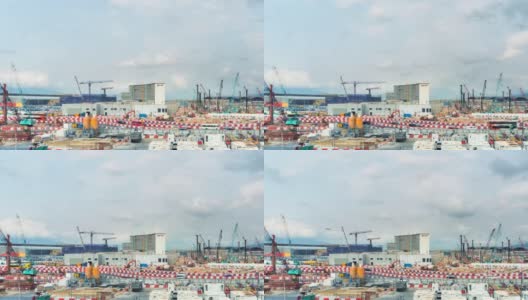 延时拍摄:正在建设中的香港机场，背景是云天移动高清在线视频素材下载