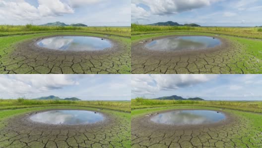 气候变化和全球变暖，湖泊和河流的水都因热的影响而干涸消失。高清在线视频素材下载