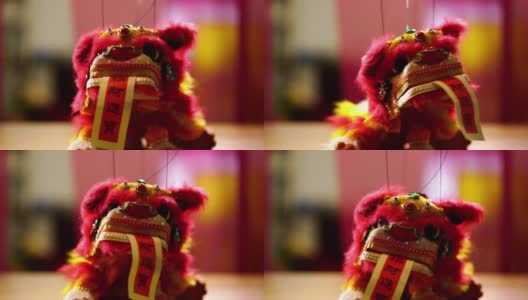 玩具中国狮子木偶正面观舞狮高清在线视频素材下载