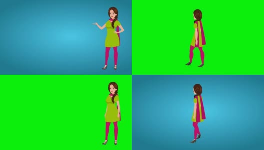 亚洲印度女孩走循环和解释动画高清在线视频素材下载