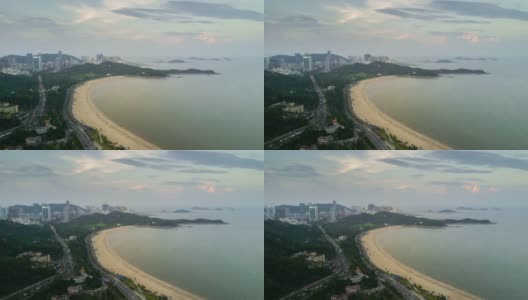 中国晴天珠海市著名渔女纪念碑海滩湾航拍全景4k时间推移高清在线视频素材下载