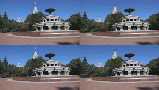 莫斯科罗蒙诺索夫州立大学(MSU)的喷泉(夏季)。这是俄罗斯排名最高的教育机构。俄罗斯高清在线视频素材下载