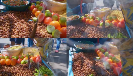 印度里诗凯诗大街上出售的水果和坚果散发着熏香的味道高清在线视频素材下载