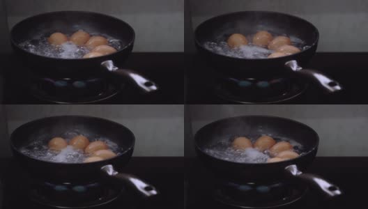 用平底锅煮鸡蛋高清在线视频素材下载