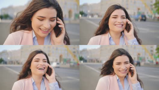 都市女商人生活方式微笑通话电话高清在线视频素材下载