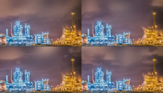 夜景的石油和化工厂-时间流逝高清在线视频素材下载