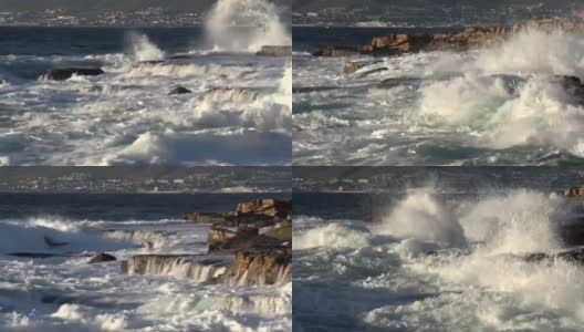 海浪冲击着海岸岩石，开普敦，南非高清在线视频素材下载