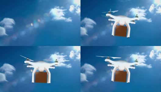 数字图像的无人机是抱着一个纸箱和飞行高清在线视频素材下载