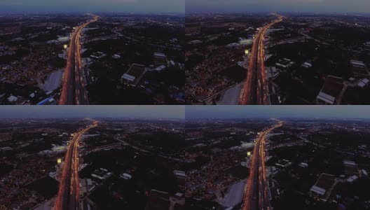 泰国曼谷夜间公路交通鸟瞰图高清在线视频素材下载