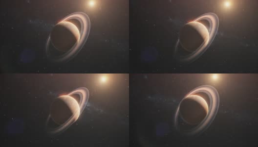 土星在外太空对抗恒星和银河系高清在线视频素材下载