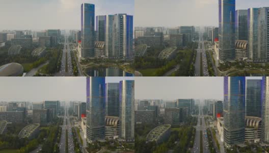 阳光灿烂的晚上成都市金融区交通街道道路航拍延时全景4k中国高清在线视频素材下载