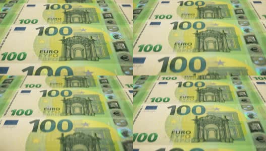 可循环的特写显示100欧元欧元纸币，欧洲中央银行高清在线视频素材下载