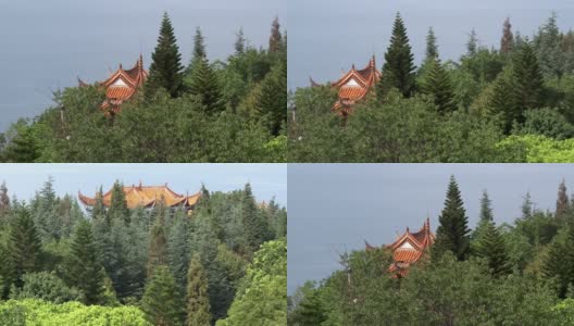 中国云南省抚仙湖上的一座佛教寺院。高清在线视频素材下载