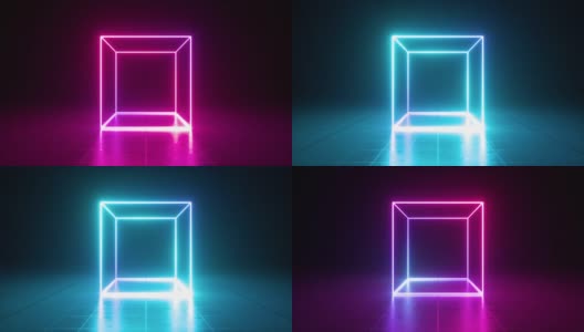 3d立方体与明亮的霓虹灯改变颜色，循环动画高清在线视频素材下载