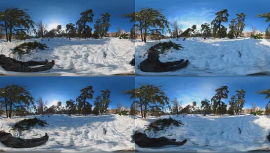 马德里西公园的雪景拍摄360度直角视频高清在线视频素材下载