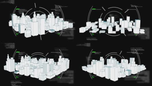 动画扫描范围三维城市景观绘图高清在线视频素材下载