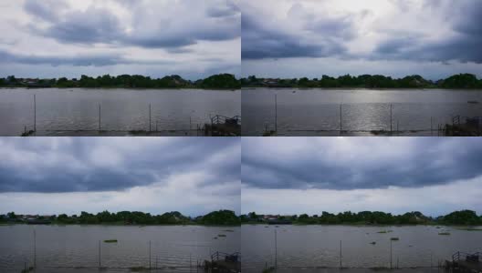 泰国大城府湄南河上的河景和阴雨高清在线视频素材下载