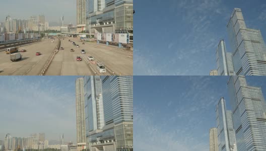 晴天香港交通高速公路湾建设全景4k中国高清在线视频素材下载