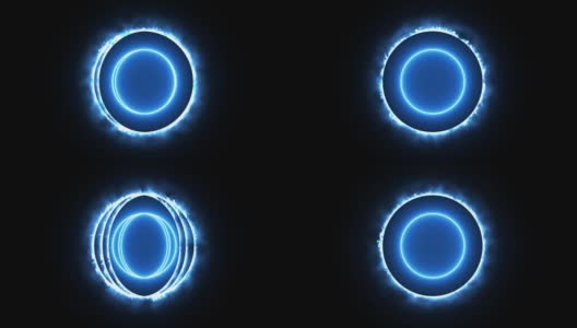循环发光的蓝色火焰霓虹灯圈与神秘的眼睛。高清在线视频素材下载