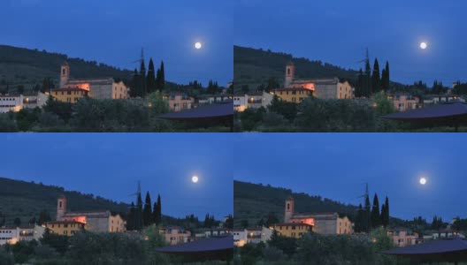 托斯卡纳乡村的夜晚，满月高清在线视频素材下载