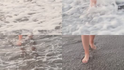 在沙滩上赤脚行走的女人慢动作。高清在线视频素材下载