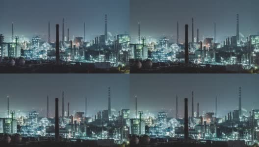 石化工厂和炼油厂夜间T/L鸟瞰图高清在线视频素材下载