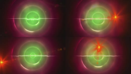 红色的光点和光的痕迹对绿色螺旋光的痕迹在粉红色的背景高清在线视频素材下载