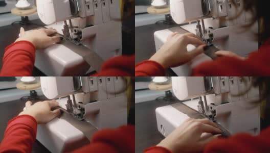 一位专业的女裁缝缝制布料。一个妇女在缝纫机上工作高清在线视频素材下载
