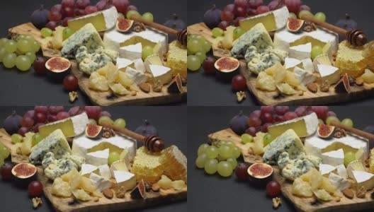 布里奶酪，蜂蜜和葡萄的视频高清在线视频素材下载