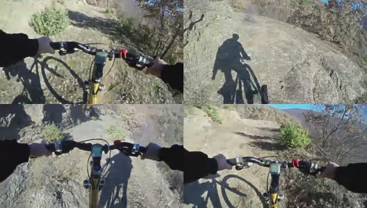 4k:山地车下坡-股票视频。山地自行车从骑士的POV高清在线视频素材下载