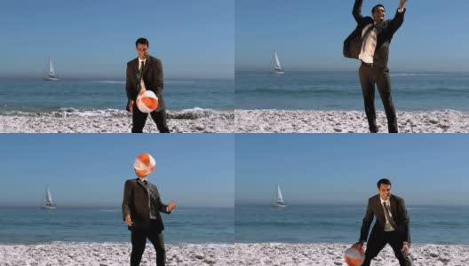 有魅力的商人在玩沙滩球高清在线视频素材下载