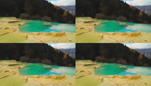 中国四川美丽的自然钙化池黄龙山高清在线视频素材下载