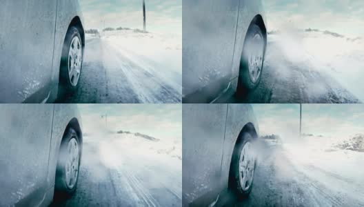 汽车在雪地上行驶的轮胎靠近了高清在线视频素材下载