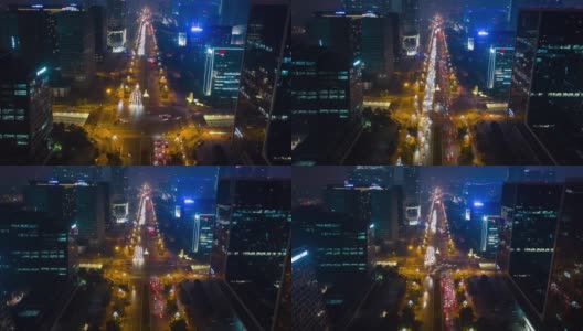 夜光成都市中心交通街道十字路口航拍延时全景4k中国高清在线视频素材下载