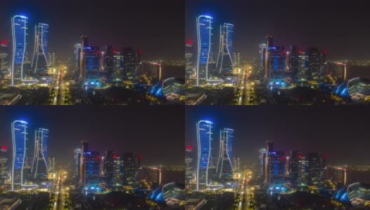 夜景照明杭州市内著名的现代市区交通街道航拍延时全景4k中国高清在线视频素材下载