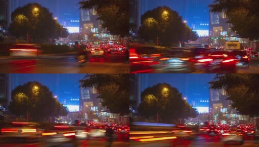 夜光照亮青岛市区、交通、街道的时间流逝全景4k中国高清在线视频素材下载