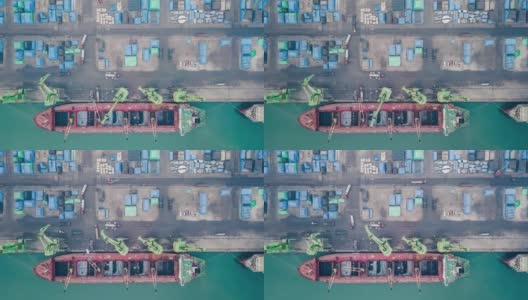 港口货轮的T/L无人机视角高清在线视频素材下载