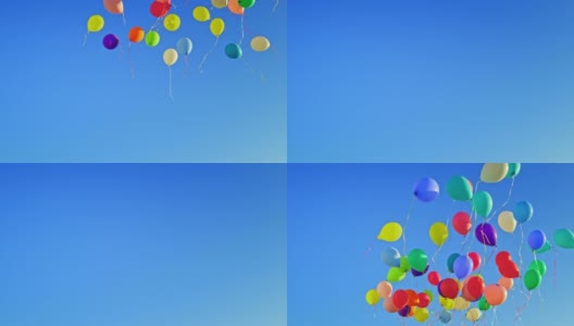 彩色的气球漂浮在蓝天上高清在线视频素材下载