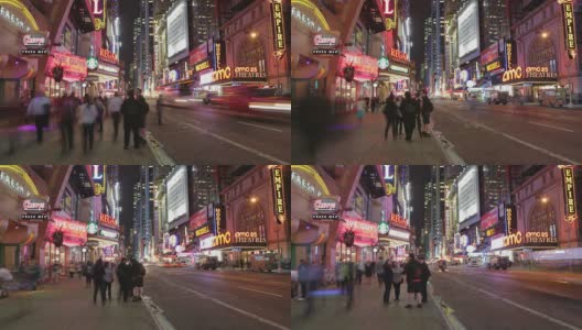 纽约时代广场夜晚剧院的延时序列高清在线视频素材下载