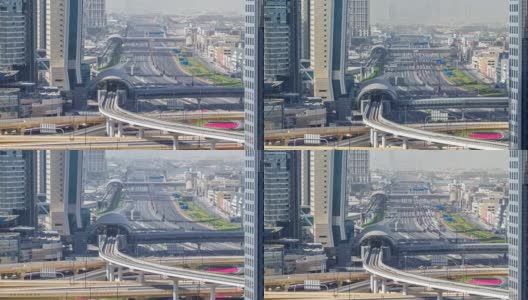 迪拜市区天际线早上的时间推移和谢赫扎耶德道路交通，阿联酋高清在线视频素材下载
