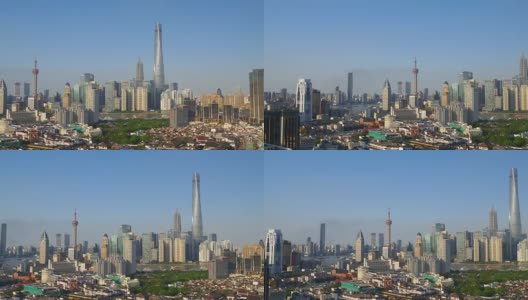 阳光明媚的一天上海城市景观市中心著名的塔湾屋顶全景4k中国高清在线视频素材下载