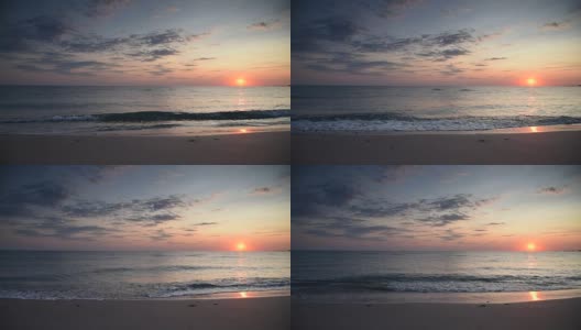 壮丽的海洋日落与破浪。高清在线视频素材下载