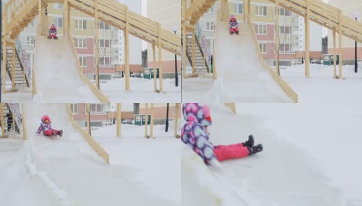 孩子在操场上滑滑梯高清在线视频素材下载